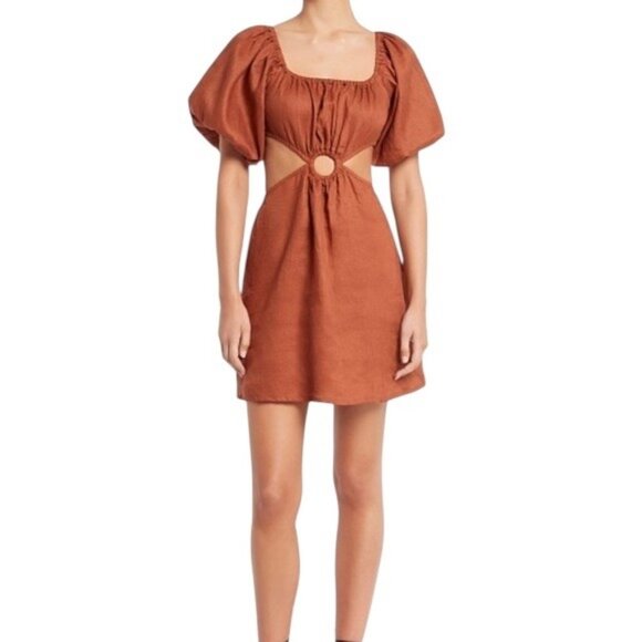 Faithfull The Brand Almero 100% Linen Dress Rust Size L Summer Boho Beach Party - Picture 1 of 16